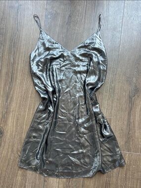 Wilfred Gunmetal Metalic Silver Satin Slip Dress